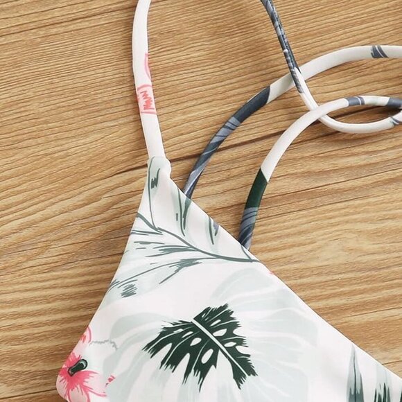 SweatyRocks Women's Sexy Bathing Suit Floral Print Cross Back Bikini Set - Picture 4 of 5